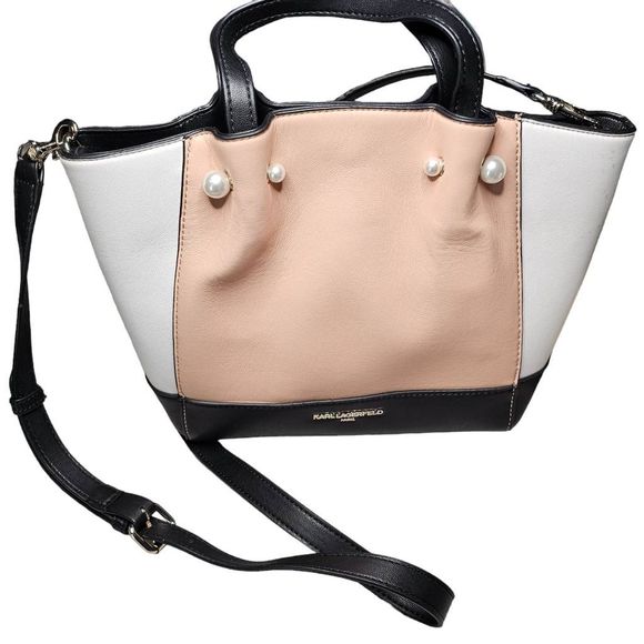 Karl Lagerfeld Color Block Shoulder Bag/Crossbody Pearl Accents - Picture 3 of 8